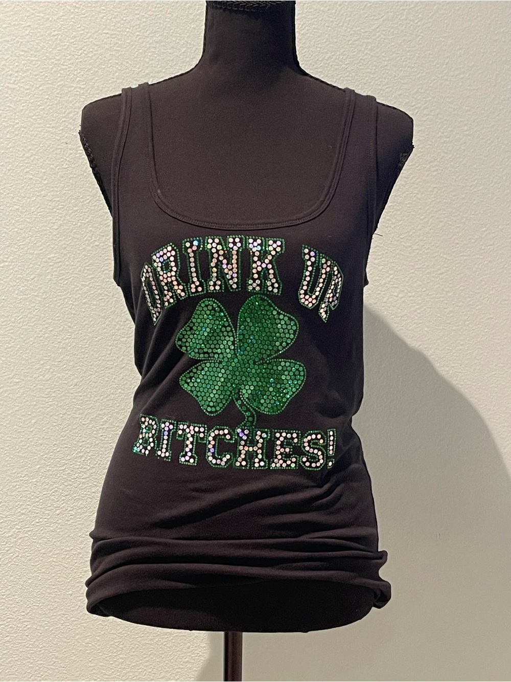 Black Women’s Sequin Shamrock Tank Top - Green Accent